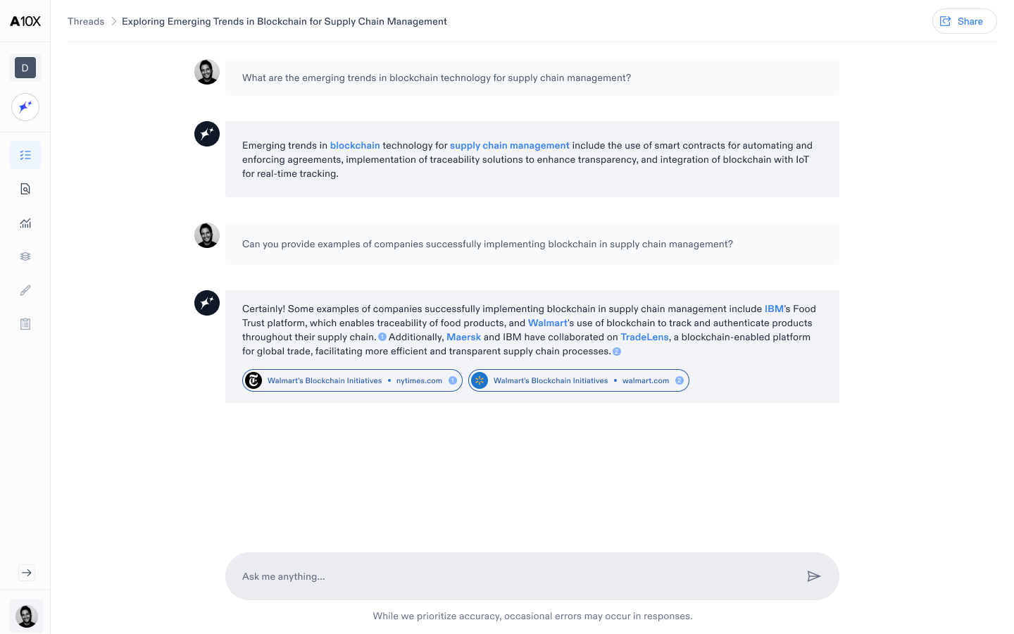Persistent AI research thread