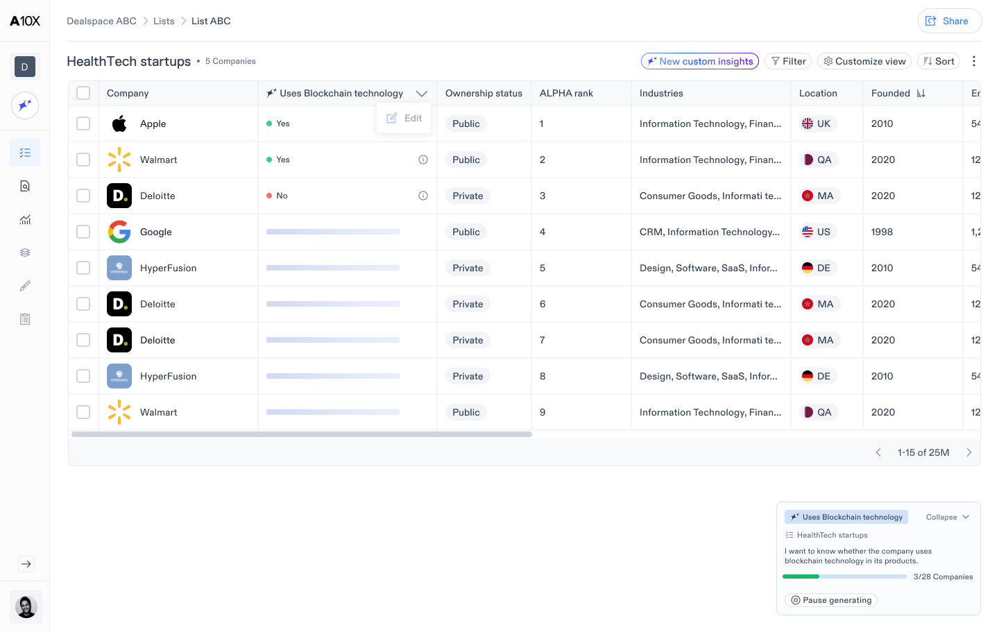 Custom Property generation progress panel