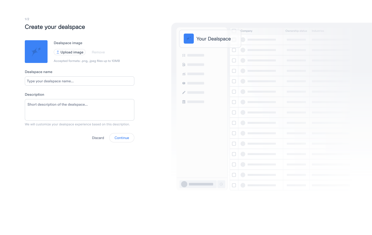 Dealspace creation flow