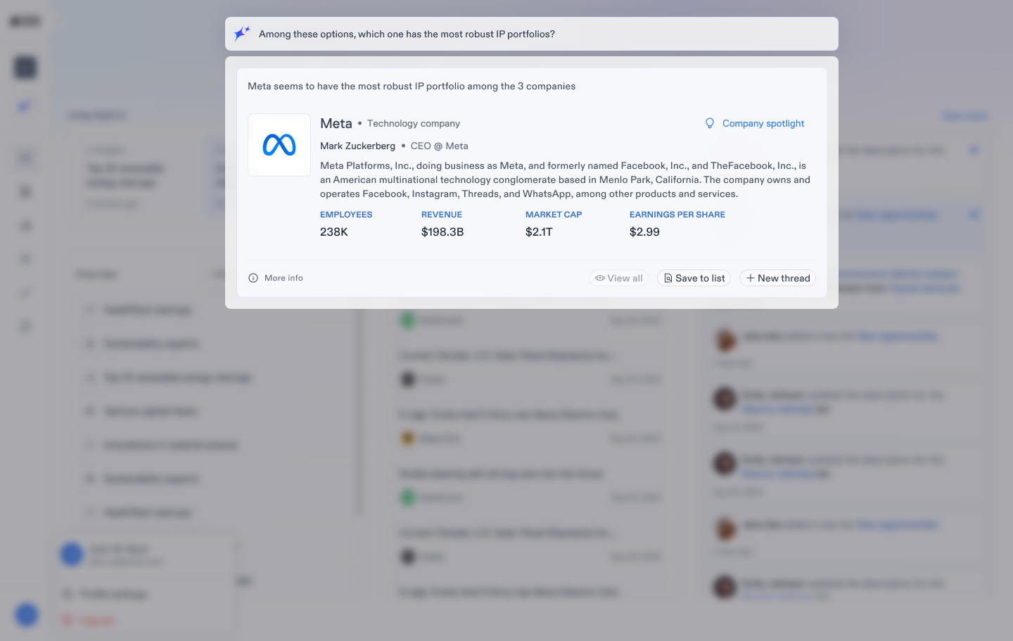 Dealspace home with recent activity