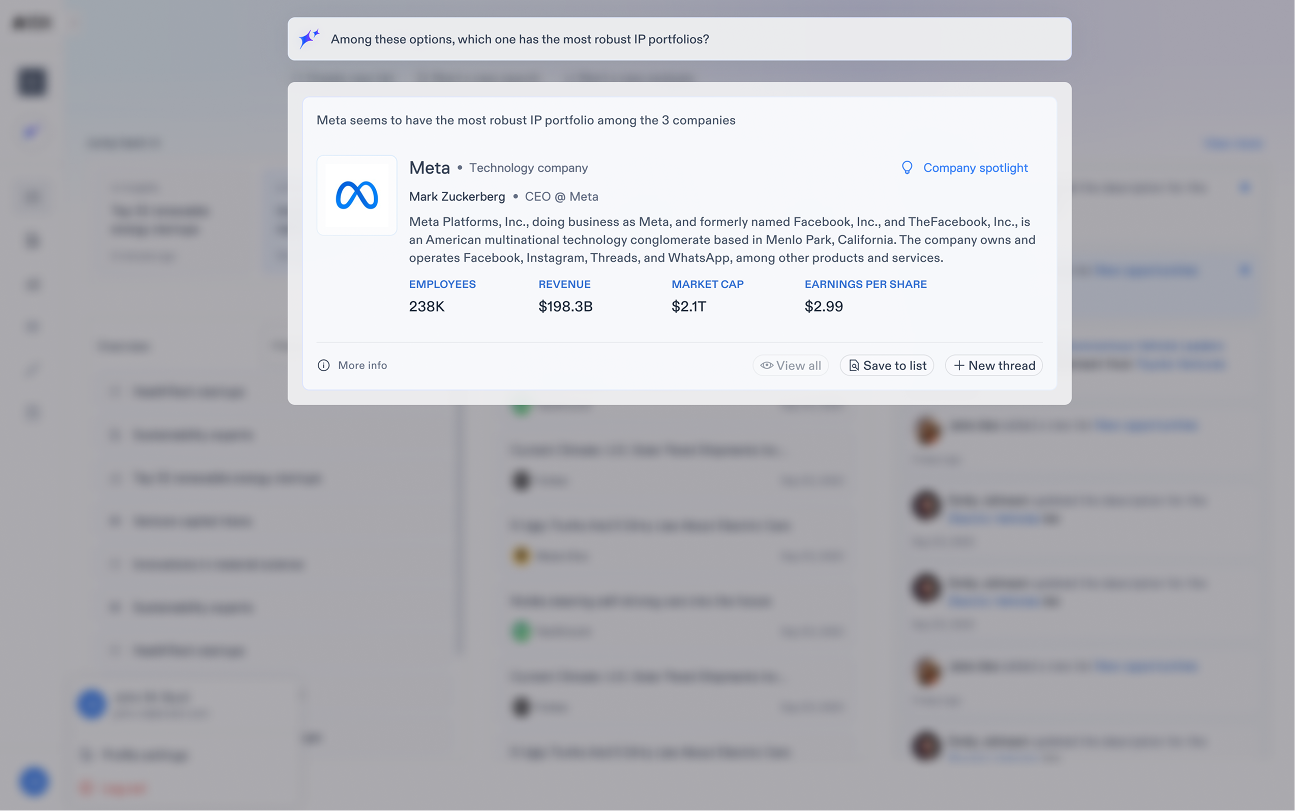 Company/Entity AI Search bar